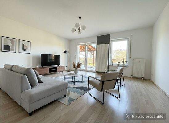 Wohnzimmer mit Zugang zur Terrasse