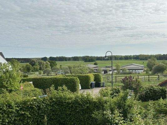 Blick vom Balkon über die angrenzenden Wiesen