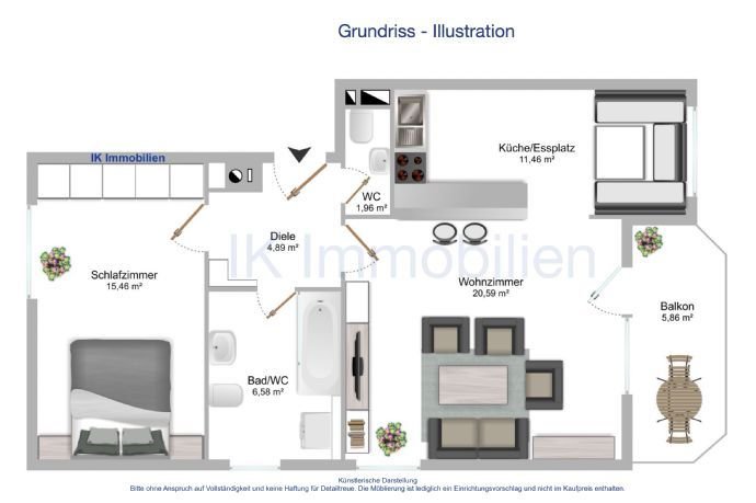 **Lichtdurchflutete 2-Zimmer-Whg. mit Süd-/West-Balkon in München-Waldtrudering**