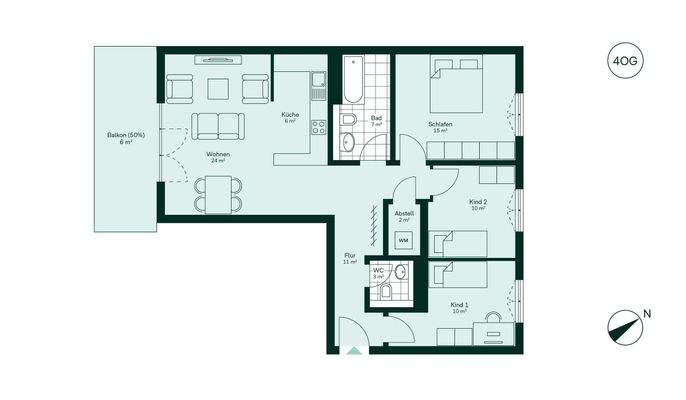 Moderner und komfortabler Grundriss der Eigentumsw