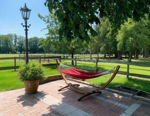 Chillen, man hört nur Vögel zwitschern und Pferde schnauben