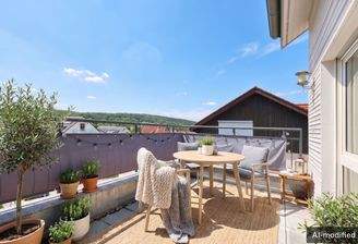 Sonniger Balkon (KI-generiertes Einrichtungsbeispiel)