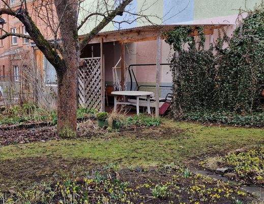 Garten mit Blick zum Gartenhaus