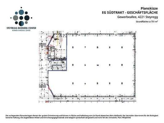 Planskizze EG Südtrakt Geschäftsfläche