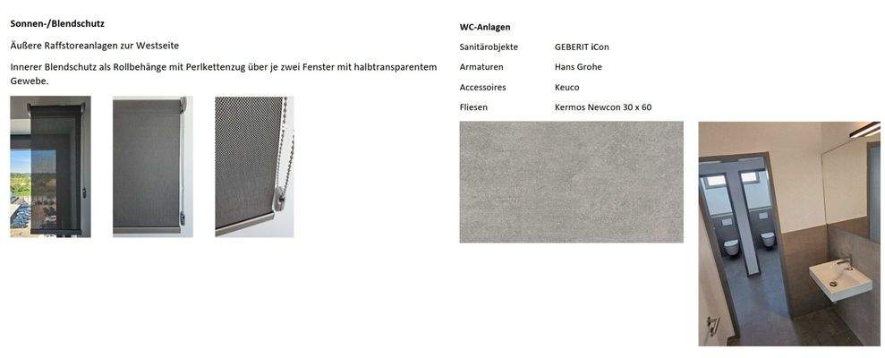 Ausstattung Sonnenschutz + WC-Anlagen