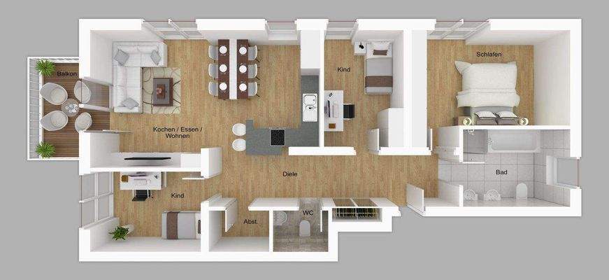 Grundriss 4-Zi Wohnung