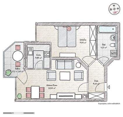 pfiffiger Grundriss (möbliert)