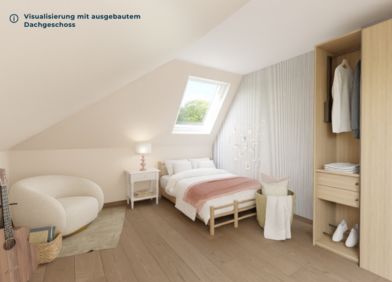 Visualisierung Kinderzimmer 1 im Dachgeschoss