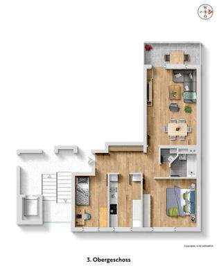 2,5-Zimmer-Wohnung mit 68 m² Wohnfläche (Raumaufteilung und Maße)