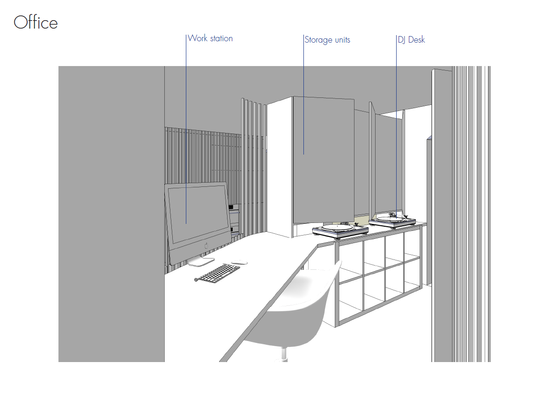Plateau mit Arbeitsplatz & Bad