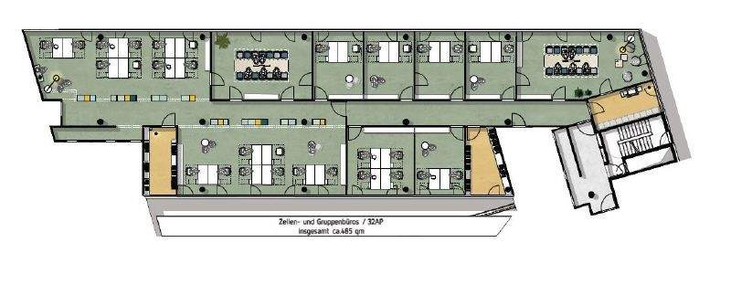 Raumplanungsvarriante Zellen- und Gruppenbüros (rechtes Gebäudeteil)