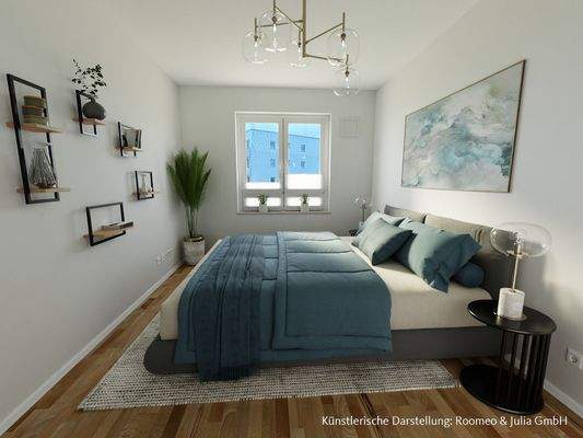 Schlafzimmer mit digitaler Visualisierung