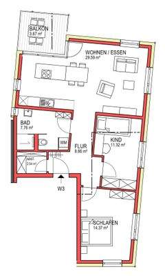 Wohnung 3 - 3 ZKB - 78,31 m²