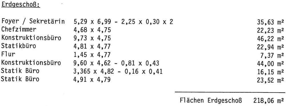 Büroflächenberechnung Erdgeschoss