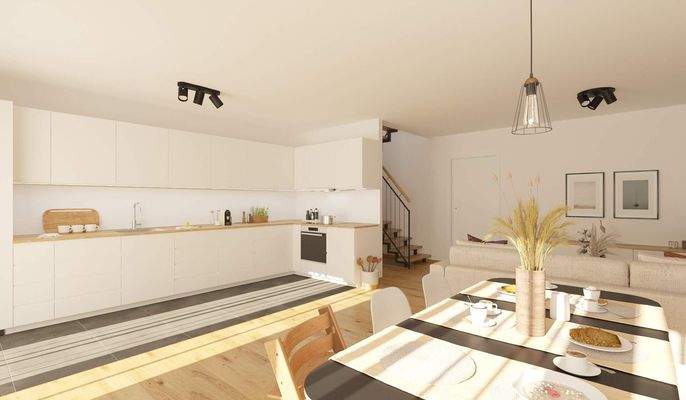 Die offene Wohnküche bietet reichlich Platz für ku