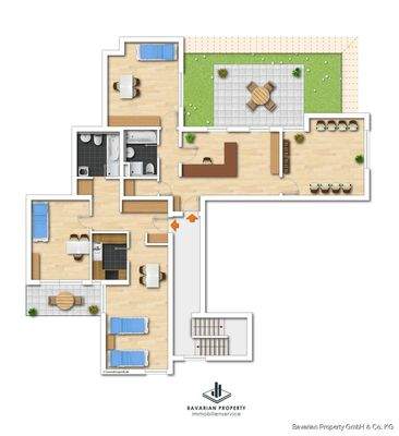 Grundriss (Gestaltungsbeispiel, tatsächliche Aufteilung kann abweichen)