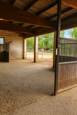 Pferdestall mit offenem Tor