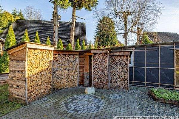 Schuppen-Sauna und Holzvorrat