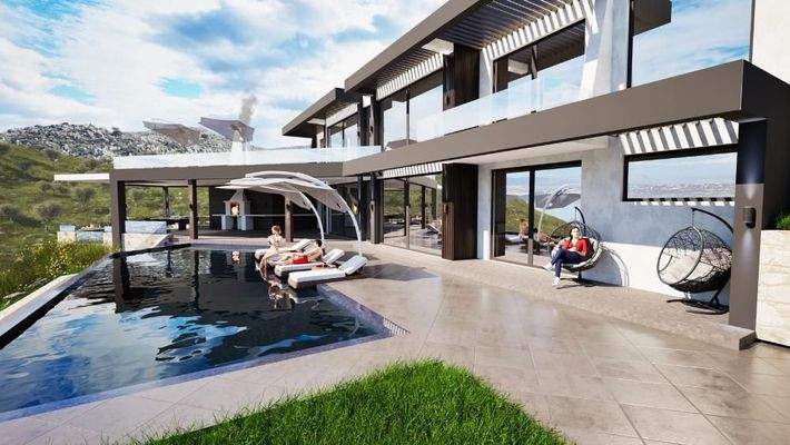 Kreta, Malaxa: Neubau-Projekt! Villa am Hang mit Panoramablick auf die Souda-Bucht zu verkaufen