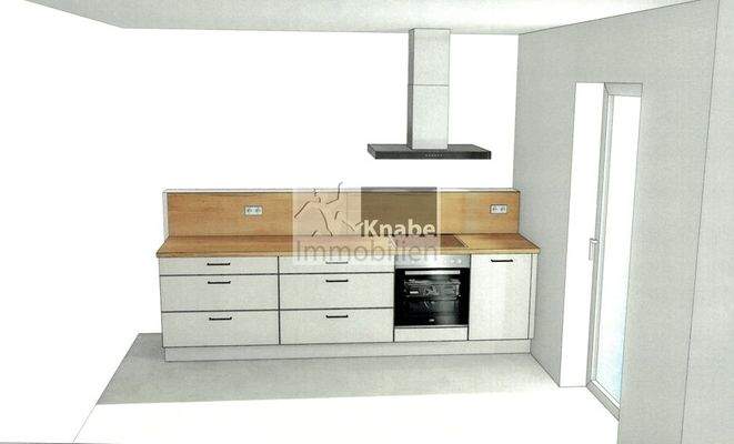 Küchenzeile mit Blick ins Wohnzimmer