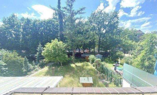 Sommerblick aus DG Wohnung über Garten und City