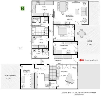 Grundriss: Erdgeschoss - nicht maßstabsgetreu!