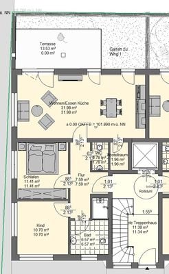 Grundriss Whg 1 mit Gartenanteil