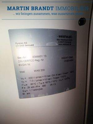 Typenschild 200 Liter weishaupt Warmwasseraufbereitung
