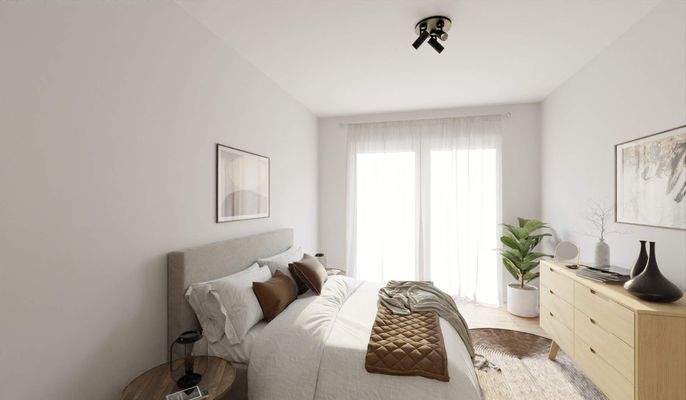 Helles und komfortables Schlafzimmer mit direktem Zugang zum Balkon