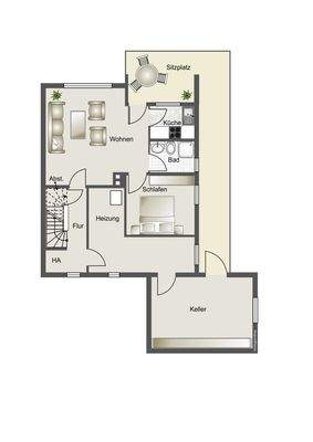 Souterrain Grundriss/Möblierung nicht maßstabsgetreu - Irrtümer vorbehalten