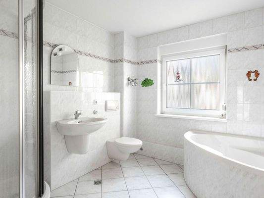 Large bathroom with shower and bathtub 