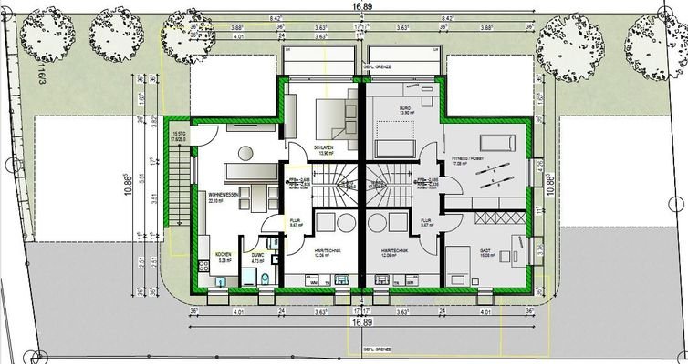 Grundriss UG Doppelhaus