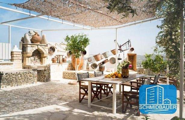 Kreta, Kamilari: Steinvilla mit Apartment und Blick auf den Kamilari-Hügel