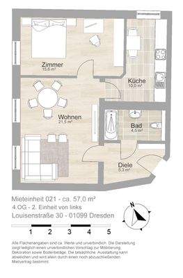 Grundriss farbig / möbliert