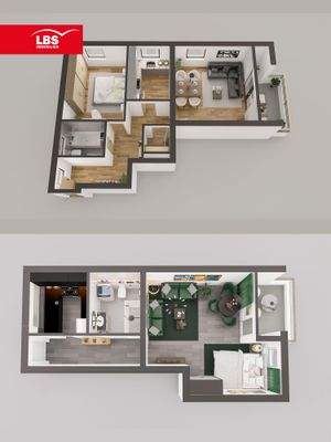 3D Grundriss mit Muster Möblierung - 3.OG u. EG
