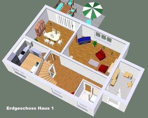 3D Grundriss Erdgeschoss Haus 1