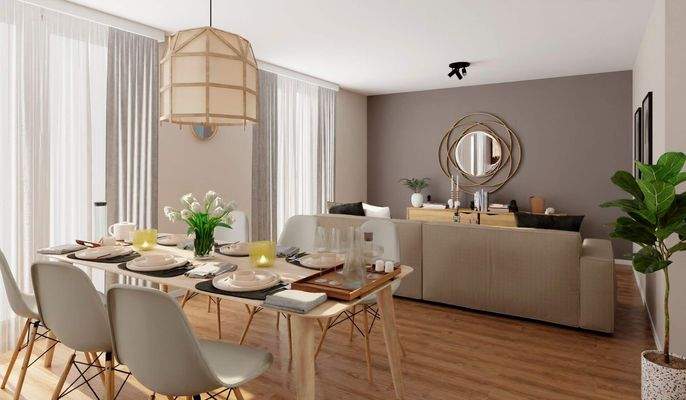 Heller Wohnbereich dank bodentiefer Fenster