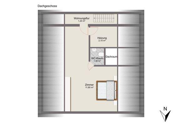 Dachgeschoss mit Mustermöblierung