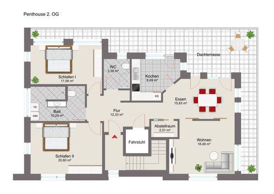 2. OG (Penthouse) mit Mustermöblierung