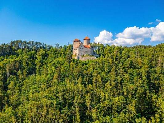 Die Immobilien befinden sich unterhalb der Burg Normannstein