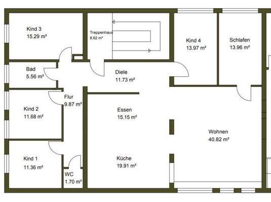 Grundriss Fläche 1OG - Wohnung 6 Zimmer