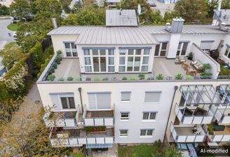 Exklusive Penthouse-Wohnung eines gepflegten Mehrparteienhauses mit weitläufiger Dachterrasse - Foto Dachterrasse bearbeitet