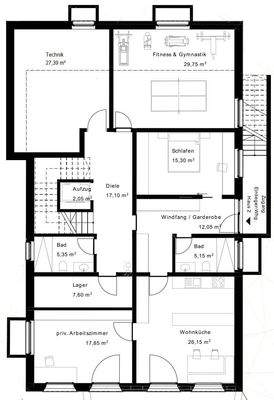 Grundrissplan Garten- und Fitnessgeschoss