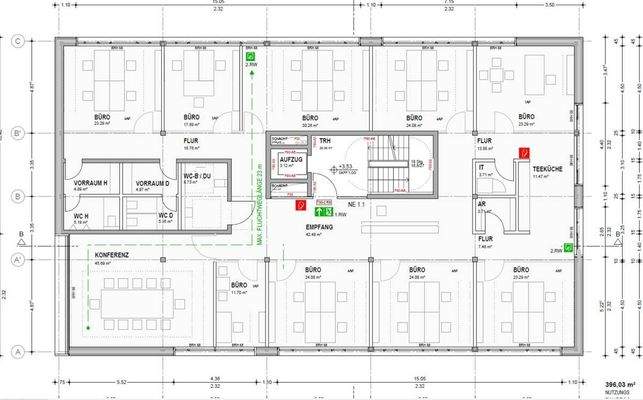 1.OG Fläche  ca. 380m² (Fläche A)