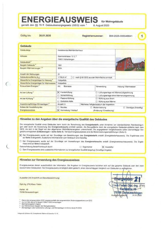 Energieausweis gültig bis 30.01.2035