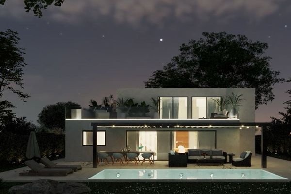 Villa bei Nacht