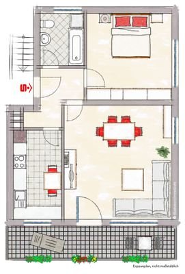 Schöne Aufteilung der renovierten 2-Zimmer-Wohnung