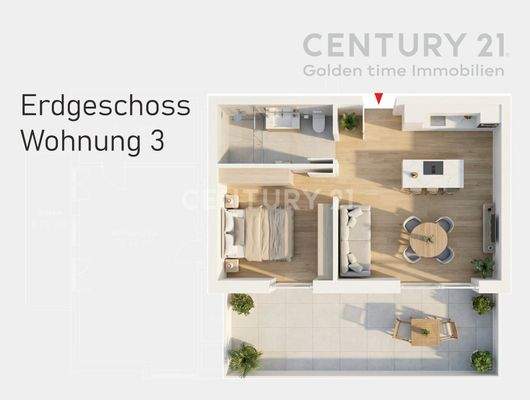 Unverbindliche Visualisierung Grundriss EG Wohnung 3