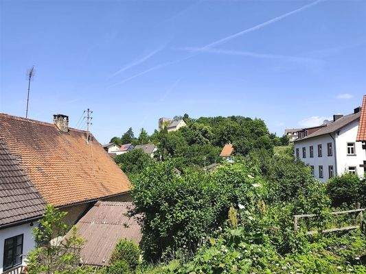 Blick vom Haus auf die Burg