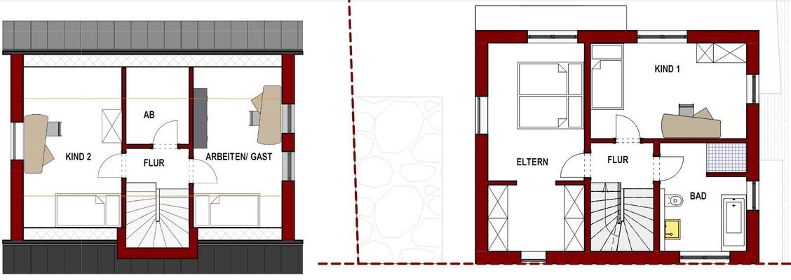 Grundriss 1.Obergeschoss und Dachgeschoss